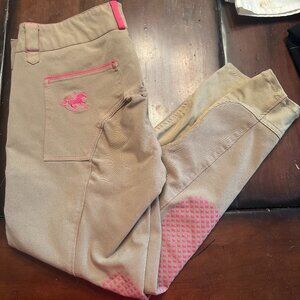 SmartPak Piper 34R Tan/Pink Silicone Knee Patch Breeches